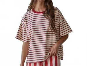 NEW BY TOGETHER charlotte stripped crew tee in red